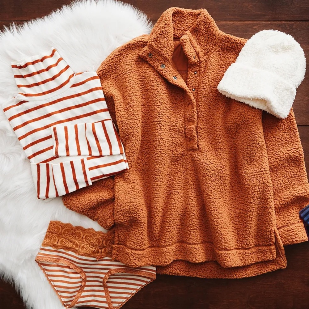 Aerie sherpa snap fleece pullover sweater sweatshirt oversized